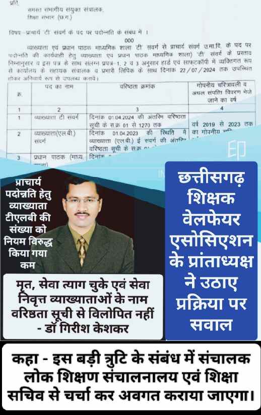 प्राचार्य बनना हो तो गोपनीय चरित्रावली के साथ प्रस्तुत करना होगा वर्ष 2019 से 2023 के बीच अचल संपत्ति का ब्योरा