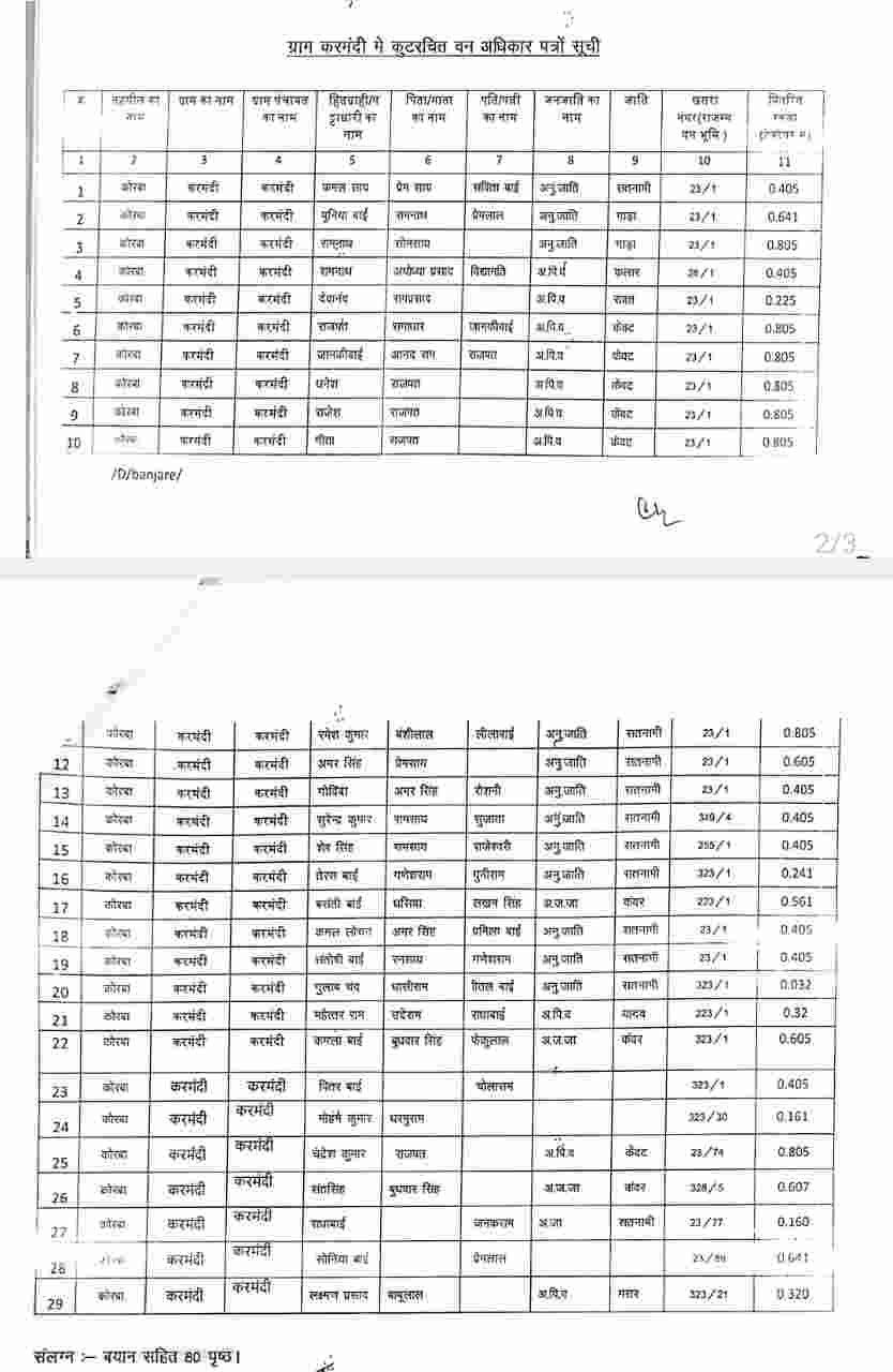 ग्राम करमंदी में 29 वन अधिकार पट्टा मिले फर्जी, प्रशासन की जांच में पुष्टि, कलेक्टर जनदर्शन में हुई थी शिकायत