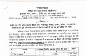 सखी वन स्टाप सेंटर के लिए बिलासपुर-कोरबा व जांजगीर समेत विभिन्न जिलों में भर्ती, प्रतिमाह ₹11360 से ₹31450 तक वेतन