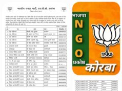 भाजपा एनजीओ प्रकोष्ठ जिला कोरबा की नवीन कार्यकारिणी की घोषित, देखिए पदाधिकारियों की पूरी लिस्ट