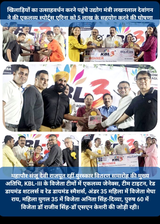 Korba : पुरस्कृत हुए KBL-III 2026 के चैंपियंस, भव्य समारोह के साथ एकलव्य स्पोर्ट्स एरिना की संभागीय स्पर्धा का समापन